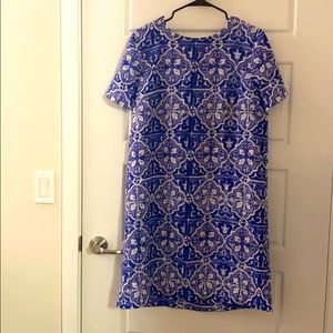 Mosaic blue and white loose shapeless dress